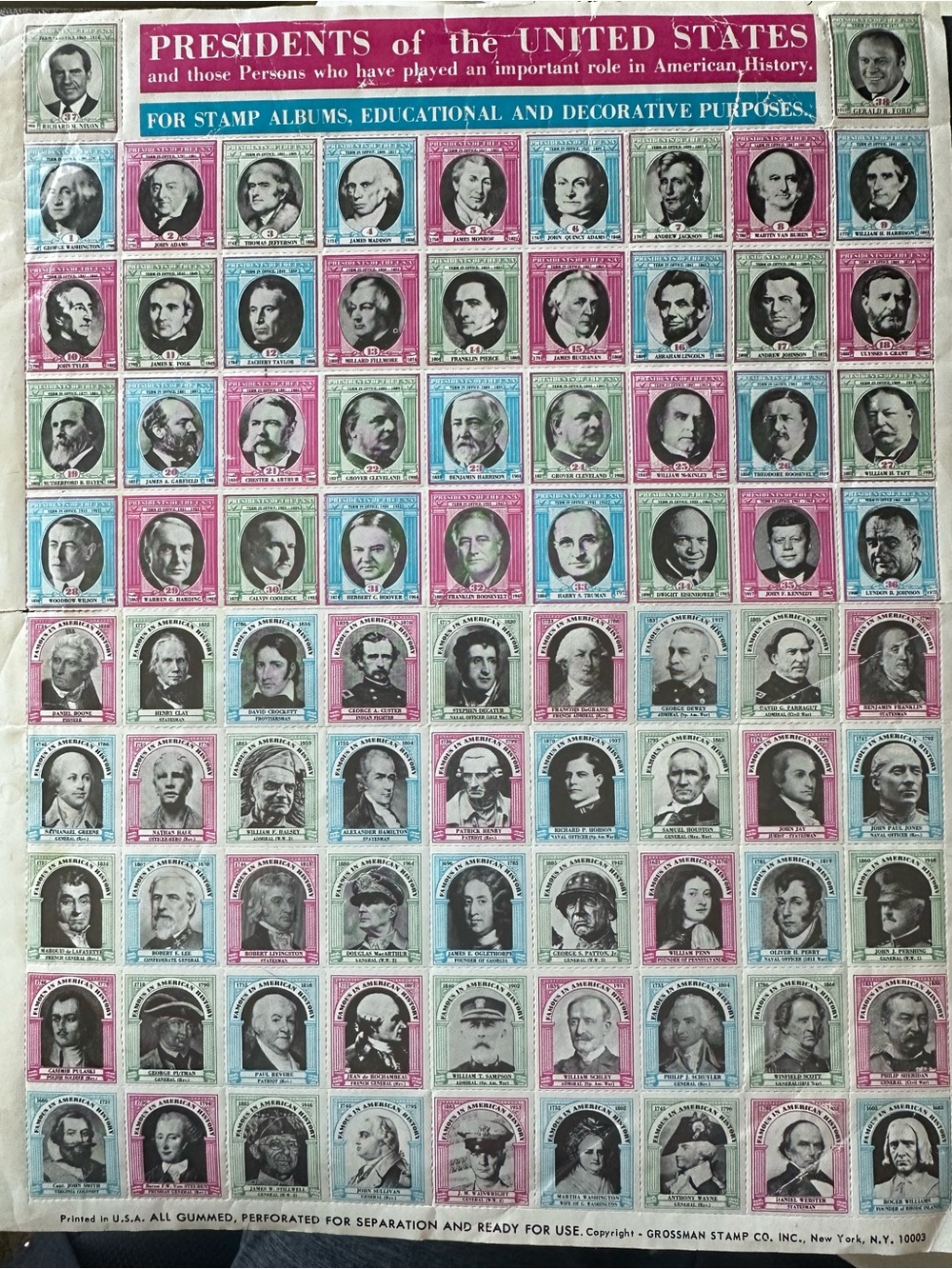 Vintage Presidents of the United States Decorative  Stamps